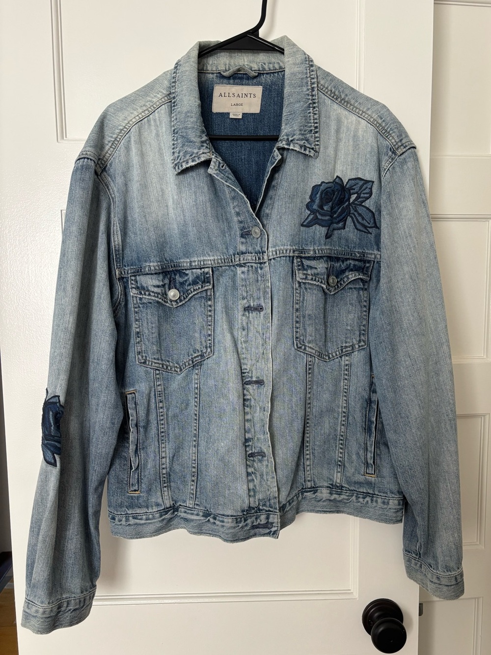 All Saint Large jean jacket blue rose patches